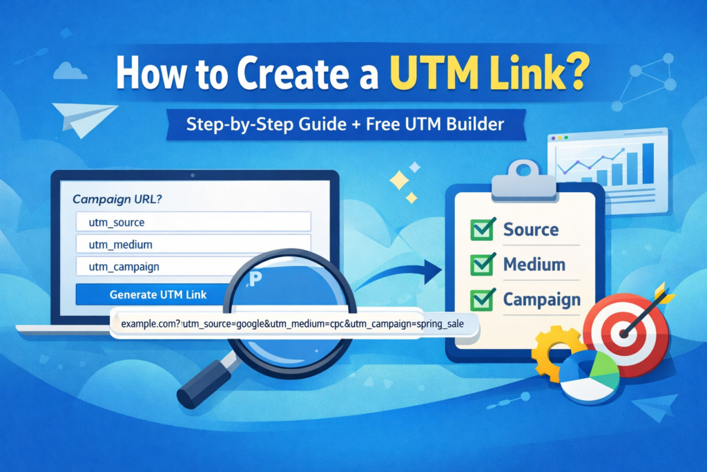 How to create a UTM link step by step using UTM parameters like source, medium, and campaign with a free UTM builder tool