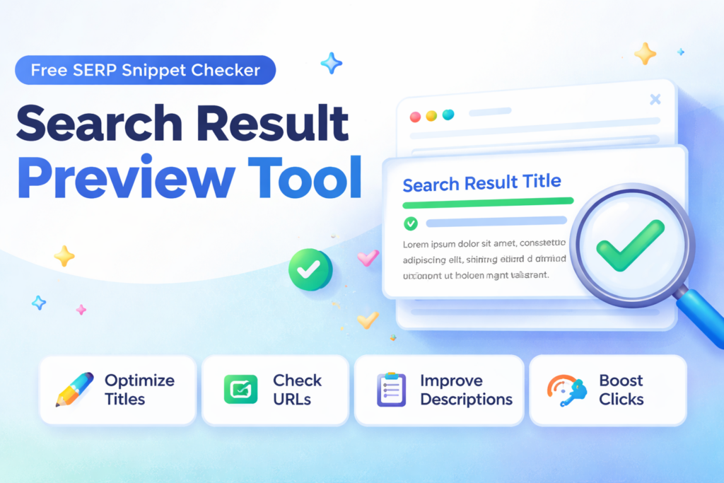 Search Result Preview Tool showing SEO title, URL and meta description snippet preview