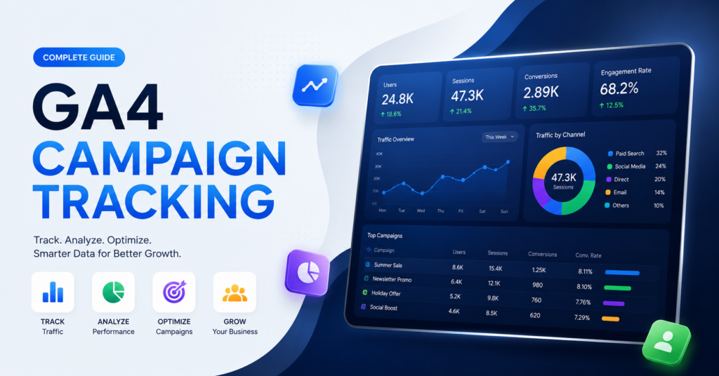 GA4 UTM tracking dashboard for campaign optimization and traffic source analytics in Google Analytics 4