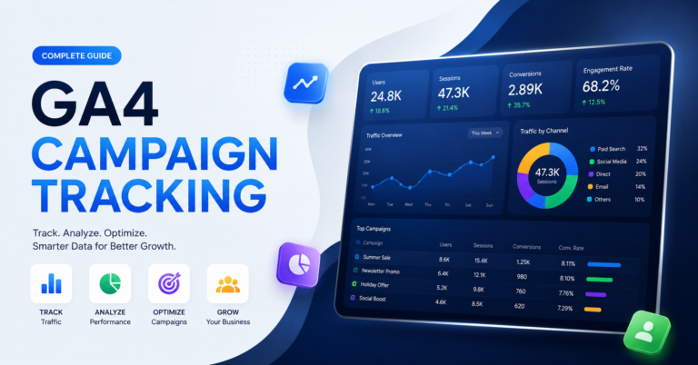 GA4 UTM tracking dashboard for campaign optimization and traffic source analytics in Google Analytics 4